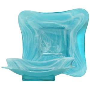   Recycled Art Glass Large Aqua Blue Wing Bowl 14D, 3H: Home & Kitchen