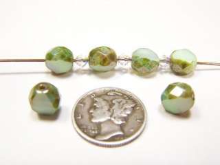 SEAFOAM GREEN PICASSO FACETED PUFFY 8 MM COIN BEADS  