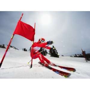 Female Skier in Giant Slalom Ski Race (Blurred Motion) Photographic 