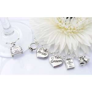 Wedding Day Wine Glass Charms   Set of 6:  Kitchen & Dining