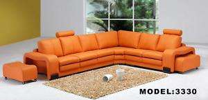 3330 Italian Leather Living Room Sectional Sofa Orange  