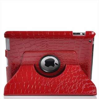 Red 360 Degree Rotating Stand Leather Case With Crocodile Pattern For 
