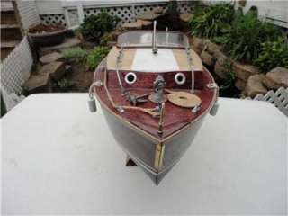 Radio Controlled All Wood Toy Boat & Johnson Outboard & Radio & Cradle 