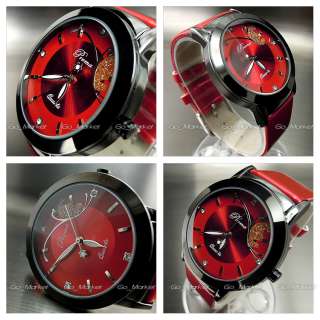   CLOCK QUARTZ HOURS ANALOG DIAL RED LEATHER WOMEN WRIST WATCH WH174