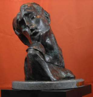 Bust of Crouching Woman Bronze Sculpture Signed Auguste Rodin  