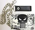 Punisher Skull Print White / Black Wallet with Chain