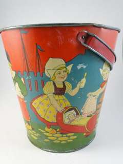 Vintage Tin J.Chein Dutch Children Toy Litho Sand Pail Bucket Children 