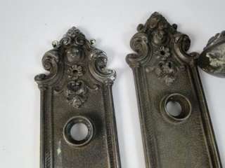 Antique Cast Iron Flower Embossed Victorian Door Knob Plate Push 