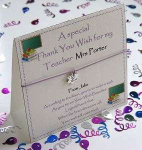 Personalised Teacher Wish Bracelet Gift Card Thank You  