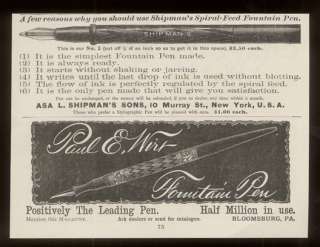 1888 Shipmans and Paul E. Wirt fountain pen antique print ad  