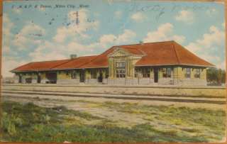 1911 Postcard CM & PS Railroad Depot Miles City Montana  