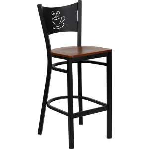   Back Metal Restaurant Bar Stool with Cherry Wood Seat: Home & Kitchen