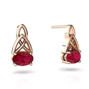  14k Rose Gold Oval Created Ruby Celtic Knot Earrings 