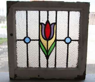 Antique Stained Glass Window Five Color Purple & Ruby Tulip  