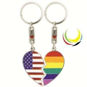  Keychain USA & RAINBOW HEART 