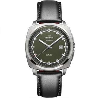 MARVIN MENS M120.13.61.64 BLACK LEATHER STRAP GREEN DIAL AUTOMATIC 