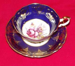 Vintage Paragon HMQ Cobalt Blue & Gold Rose Cup & Saucer Excellent 