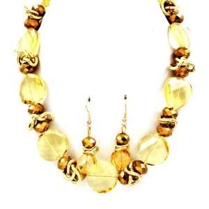 Fashion Necklace   Yellow Necklace and Earring SET / Bead / Interlaced 