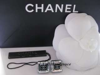 AUTH CHANEL BLACK SQUARE CLEAR CRYSTAL CC EARRINGS $599  