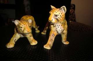 VTG collectable pair of of ceramic wild cheetahs leopards figurines on 