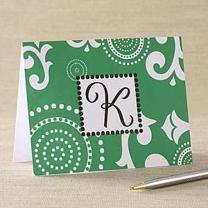 Personalized Note Cards   Green with Initial Monogram