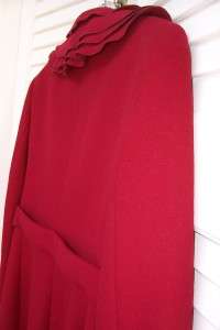   Red Drew Coat Ruffled Collar Sz S/P M $648 Hidden Snaps Lined  
