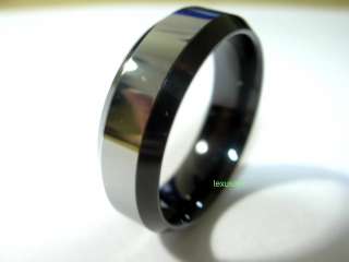 Two Tone Tungsten Ring 8mm Wedding Bands Mens Black Silver Stripe size 