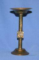 Vintage European Brass Candlestick Candle Holder With Cross  