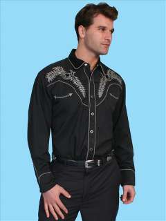 Scully P 685 Mens Black Western Snap Embroidery Shirt  