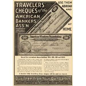 1909 Ad Bankers Trust Co. Travelers Cheques Check Bank 
