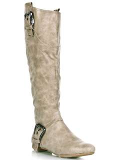 NEW BAMBOO Women Casual Buckle Knee High Riding Boot beige sz Taupe 