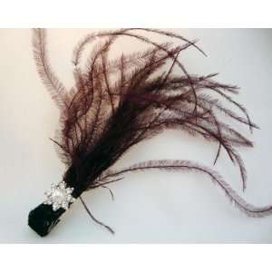 NEW Burgundy Vintage Hollywood Feather Hair Clip with Rhinestones 