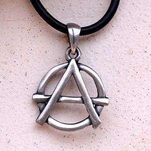 Anarchy Symbol of freedom Pewter Pendant w PVC Choker  