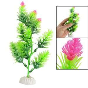   Pink Flower Green Plastic Aquarium Ornament Water Plants: Pet Supplies
