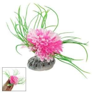  Plastic Hot Pink White Flower Plants w Ceramic Base: Pet Supplies