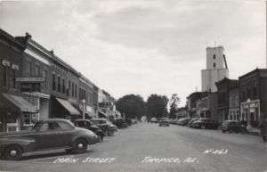 1940s Main Street Tampico Illinois IL Whiteside RPPC  