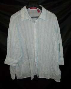 GV Gloria Vanderbilt 2X White Blue Light Weight Shirt Blouse 2XL 
