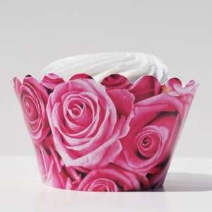  Cupcake Pink Roses Wedding Cupcake Wrappers, Set of 12   Fun Cupcake 