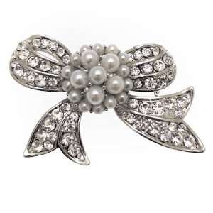  Acosta   Faux Pearl & Crystal   Bridal Bow Brooch: Jewelry