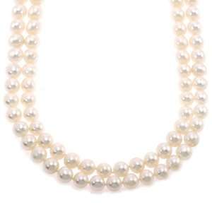 14k Yellow Gold, Double Strand Cultured Pearl Necklace (6.00 mm  6.50 