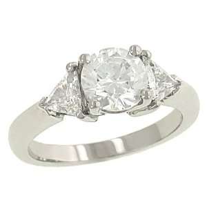  3 Stone Trillion Cut Diamond Engagement Ring .48ct (cz ctr 