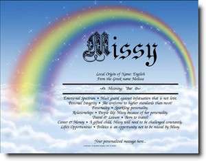 RAINBOW PERSONALIZED FIRST NAME MEANING PRINT GIFT  