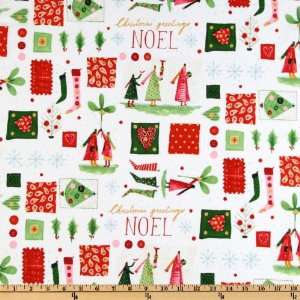  43 Wide Sew Christmas White Red/Green Fabric By The 