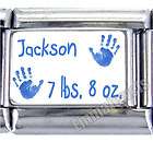   Baby Boy Handprints Custom Name Weight 9mm Italian Photo Charm New