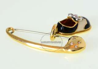 Aaron Basha 18K Yellow Gold Diamond & Enamel Pin & Baby Shoe  