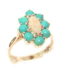 Luxury Ladies Solid British Rose Gold Natural Opal & Turquoise Cluster 