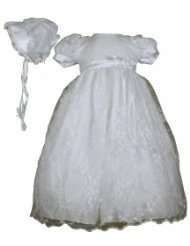 white embroidered tulle christening baptism gown
