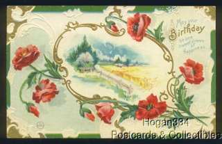 Vintage Embossed Birthday Greeting Postcard 1910  