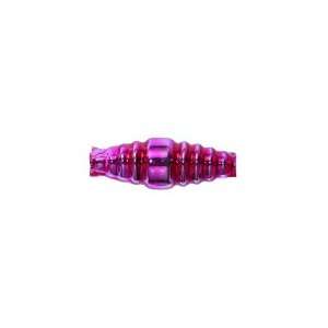  6 Hot Pink Ribbed Barrel Blown Glass Beads 1 ~ Czech 