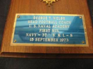 GEORGE WELSH NAVY Award 1st career College Football Victory Plaque 6.5 